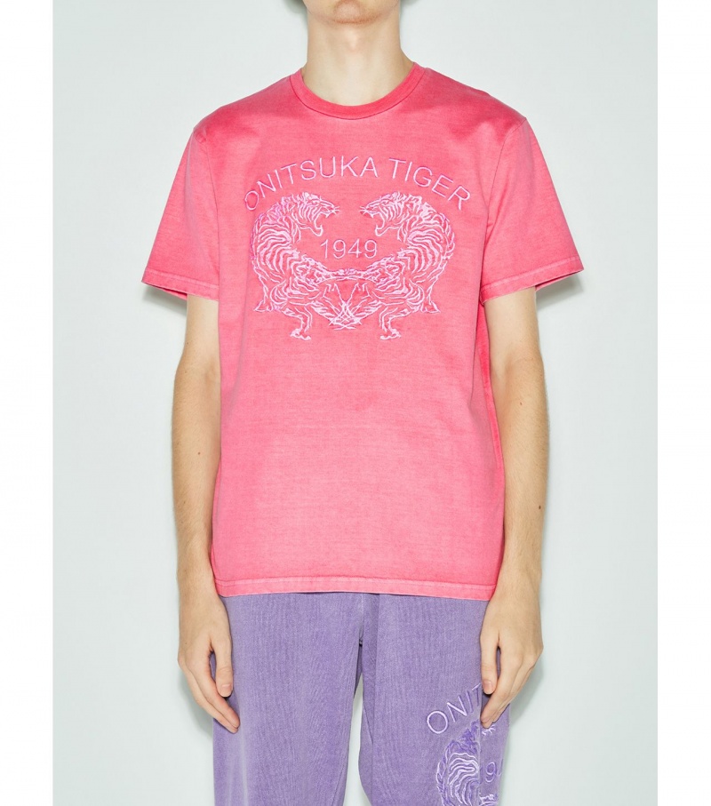 Pink Onitsuka Tiger Graphic T Shirts | 21407-THCI