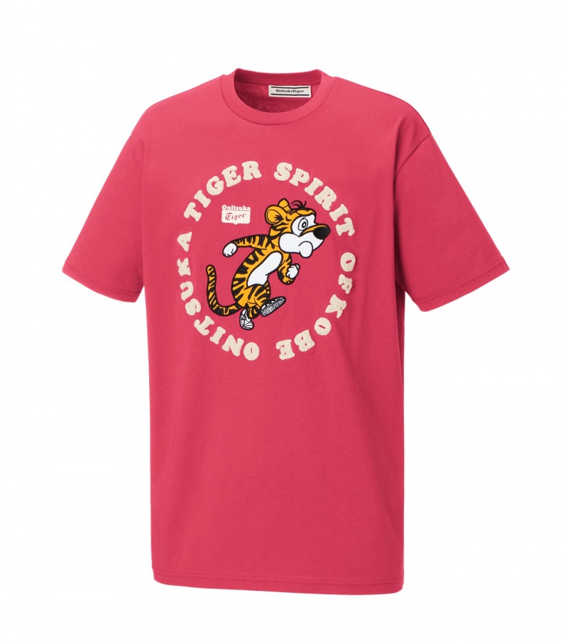 Pink Onitsuka Tiger Graphic T Shirts | 29604-BMWY