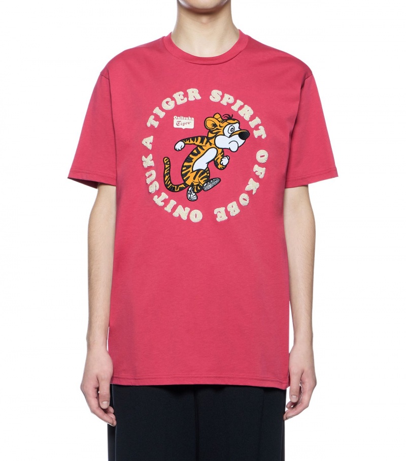 Pink Onitsuka Tiger Graphic T Shirts | 29604-BMWY