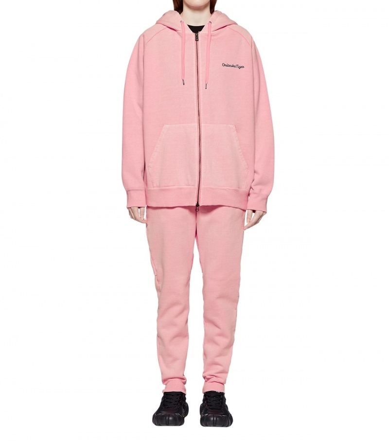 Pink Onitsuka Tiger Washed Zip Up Hoodie | 49281-CEDO