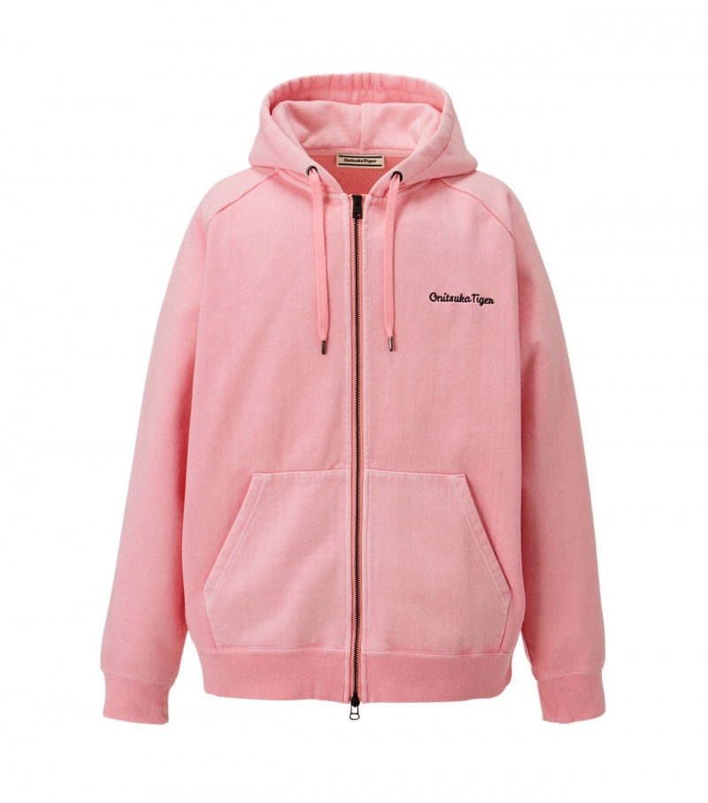 Pink Onitsuka Tiger Washed Zip Up Hoodie | 49281-CEDO