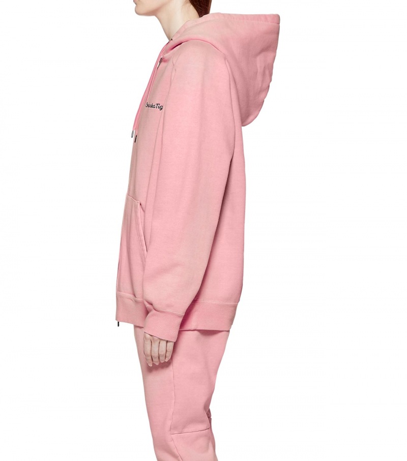 Pink Onitsuka Tiger Washed Zip Up Hoodie | 43708-CQLJ