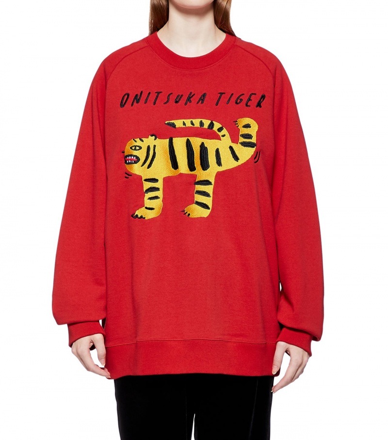 Red Onitsuka Tiger Sweat Tops | 10569-OYSR