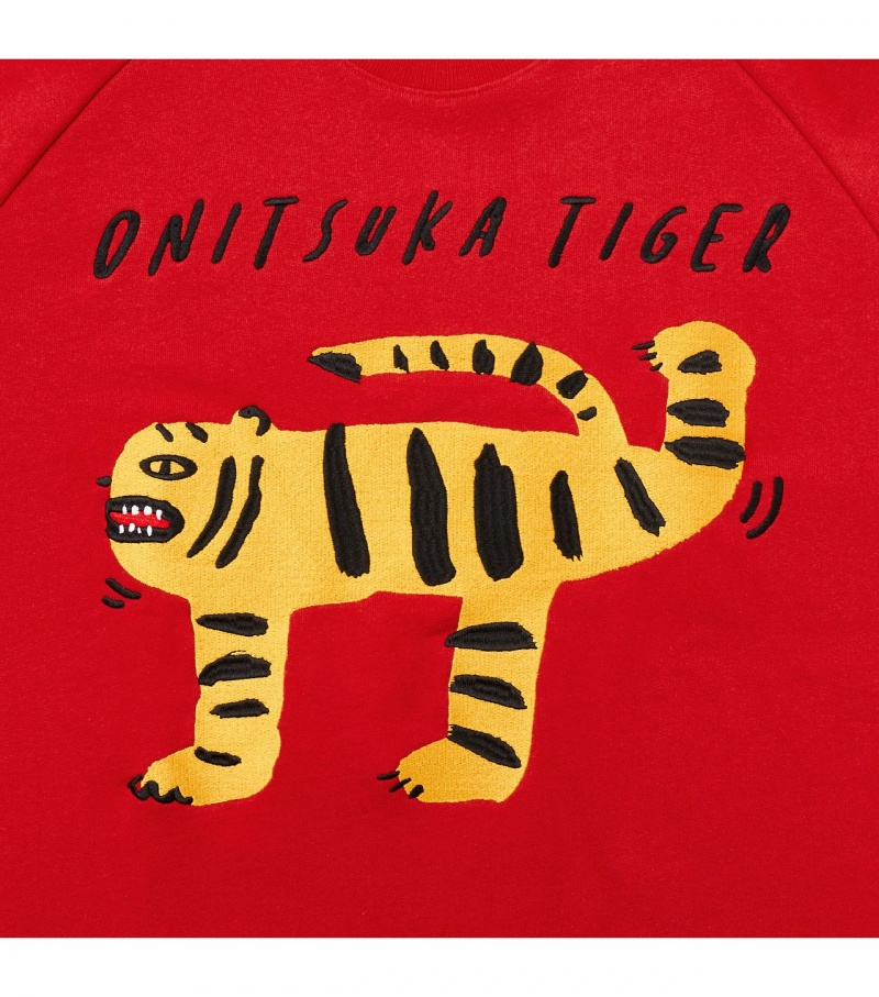 Red Onitsuka Tiger Sweat Tops | 10569-OYSR