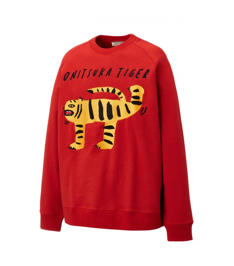 Red Onitsuka Tiger Sweat Tops | 84712-FGQK