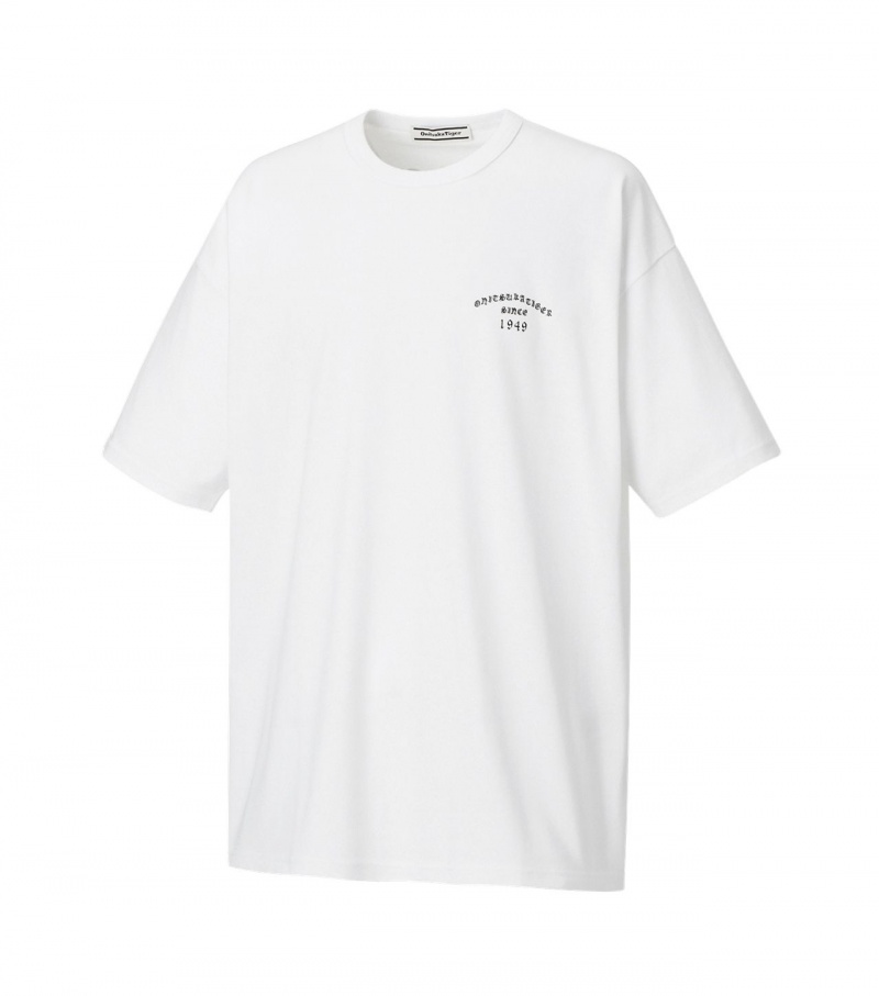 White Onitsuka Tiger Graphic T Shirts | 08157-UFKS