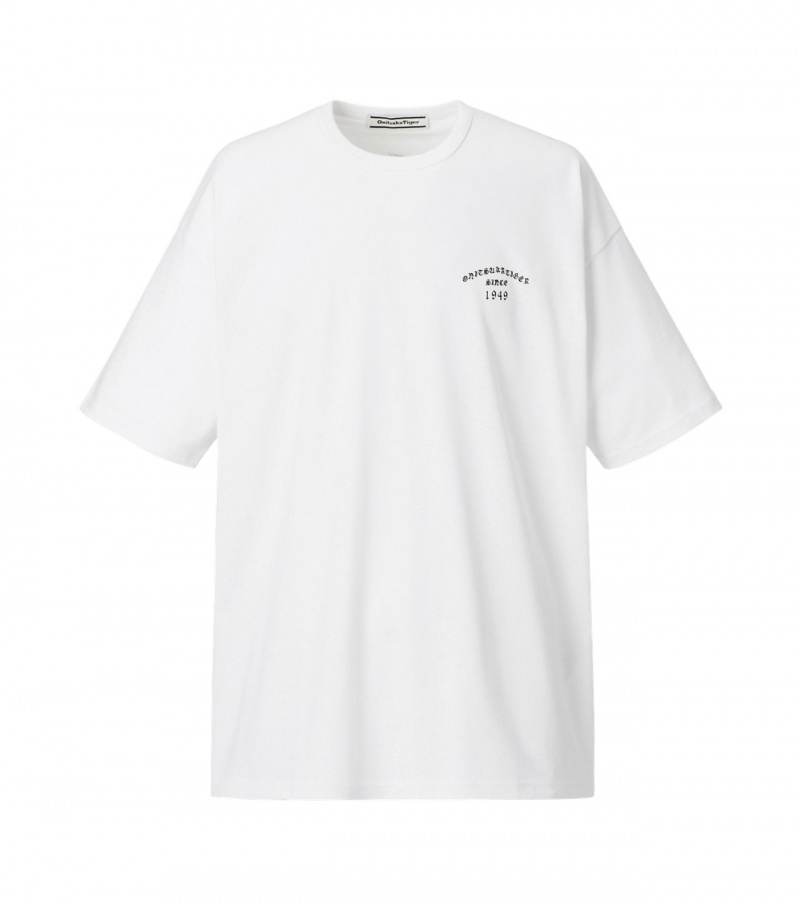 White Onitsuka Tiger Graphic T Shirts | 08157-UFKS