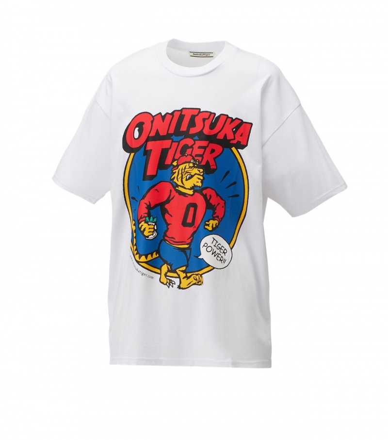 White Onitsuka Tiger Graphic T Shirts | 09573-ZNVY