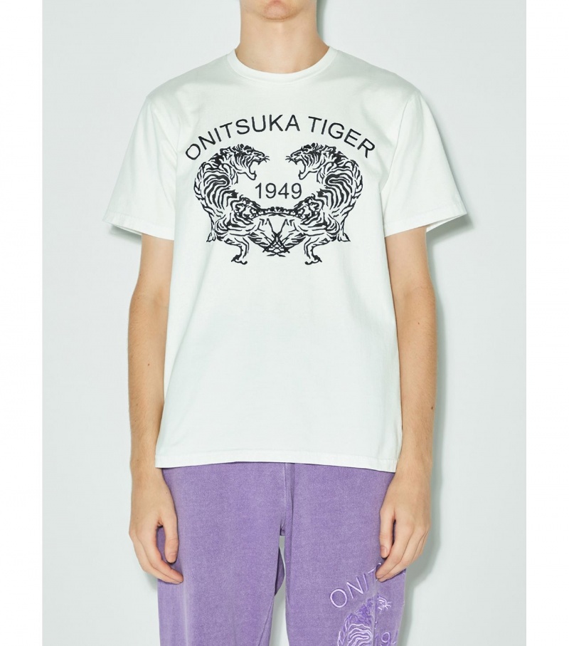 White Onitsuka Tiger Graphic T Shirts | 10573-SBND