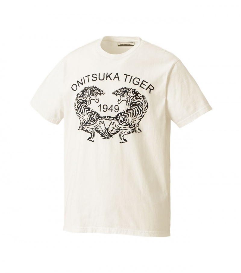 White Onitsuka Tiger Graphic T Shirts | 12806-YUIT