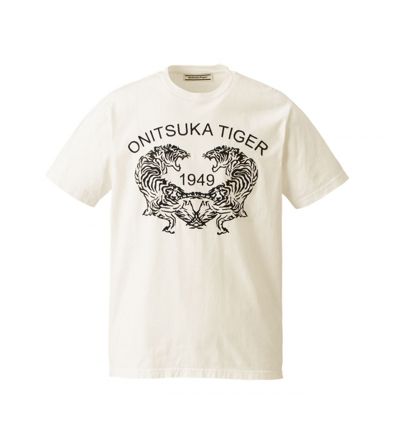 White Onitsuka Tiger Graphic T Shirts | 12806-YUIT