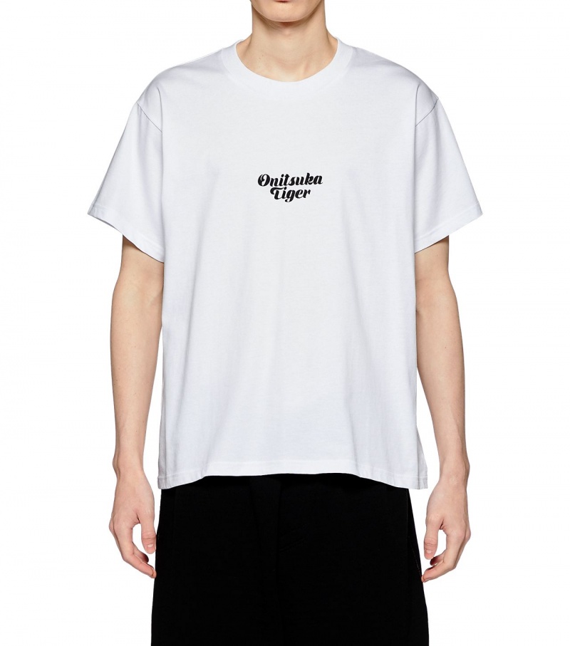 White Onitsuka Tiger Graphic T Shirts | 37680-WPLV