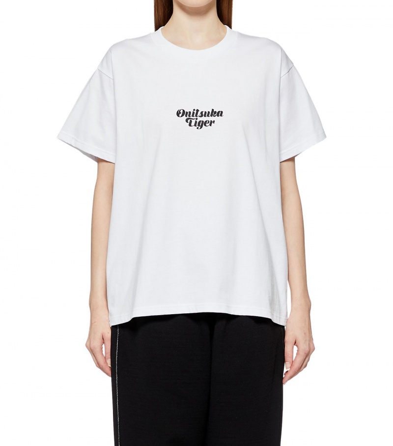 White Onitsuka Tiger Graphic T Shirts | 37680-WPLV