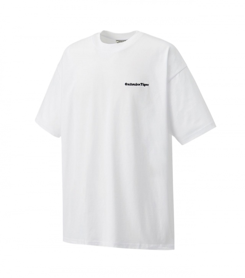 White Onitsuka Tiger Graphic T Shirts | 38957-XVEQ