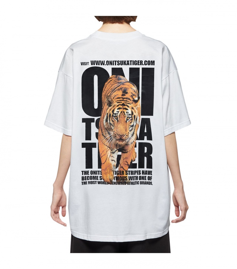 White Onitsuka Tiger Graphic T Shirts | 38957-XVEQ