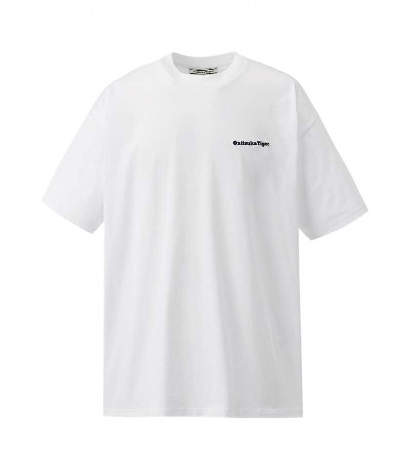 White Onitsuka Tiger Graphic T Shirts | 38957-XVEQ