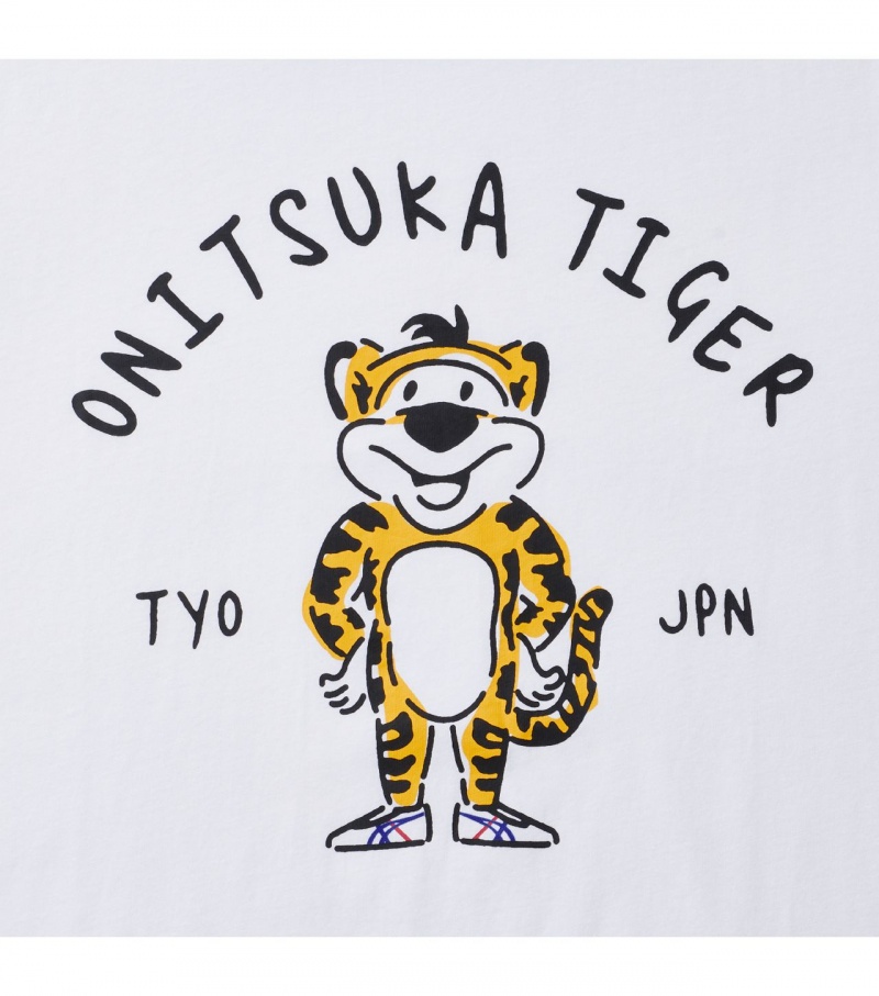 White Onitsuka Tiger Graphic T Shirts | 39061-UDWQ