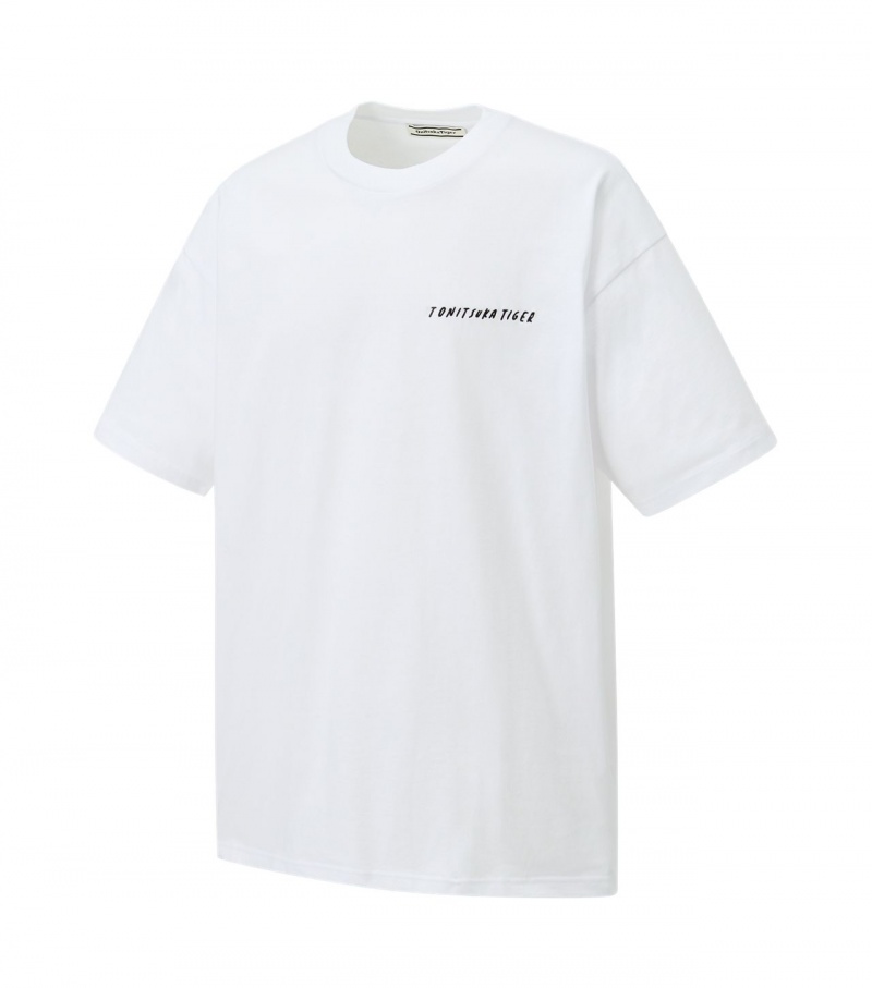 White Onitsuka Tiger Graphic T Shirts | 58602-KNHL