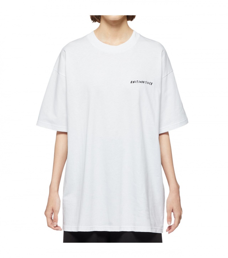 White Onitsuka Tiger Graphic T Shirts | 58602-KNHL