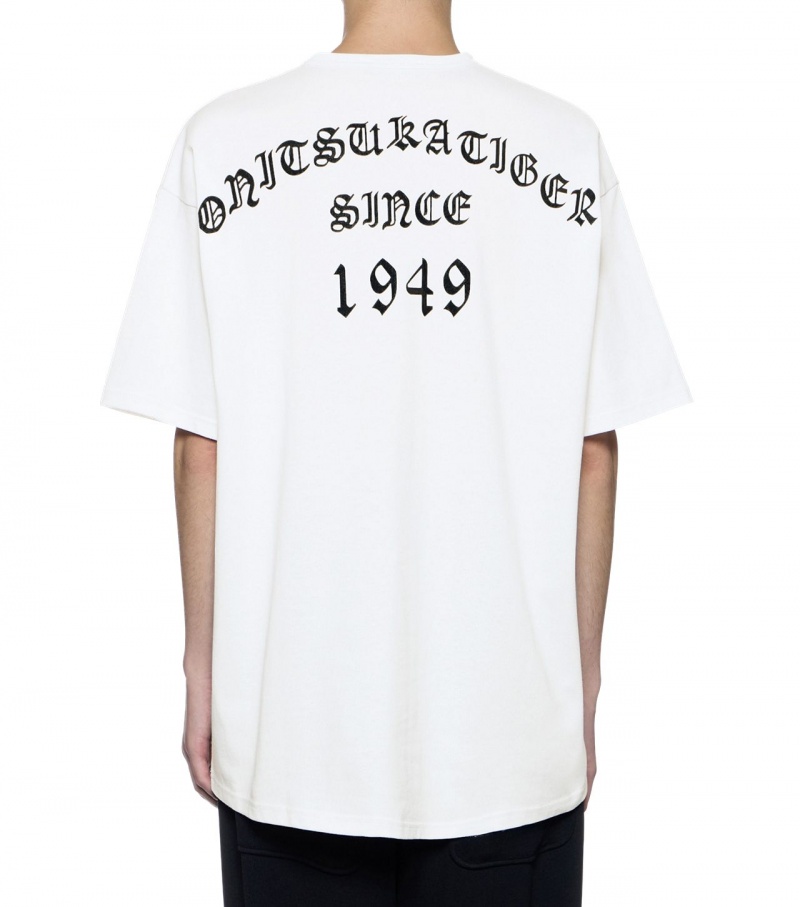 White Onitsuka Tiger Graphic T Shirts | 58634-UBIL