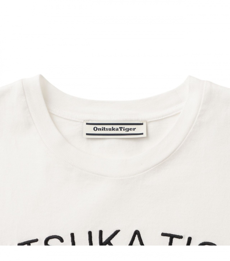 White Onitsuka Tiger Graphic T Shirts | 59213-SZWR