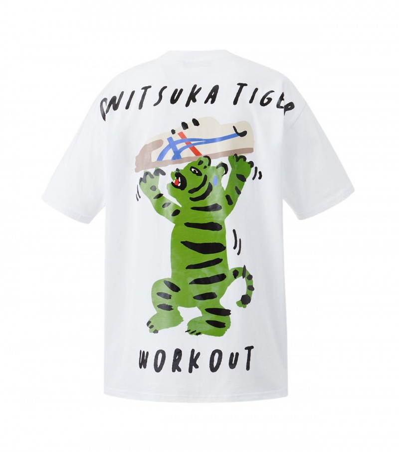 White Onitsuka Tiger Graphic T Shirts | 75912-KECV