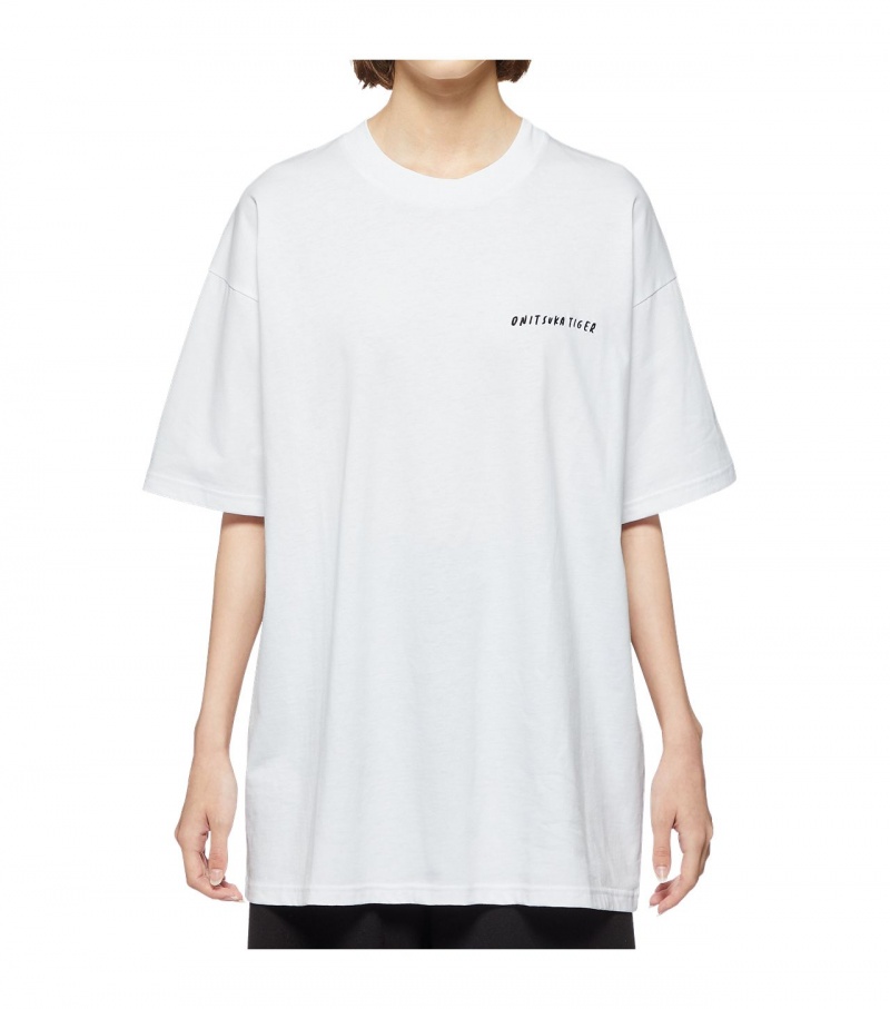 White Onitsuka Tiger Graphic T Shirts | 75912-KECV