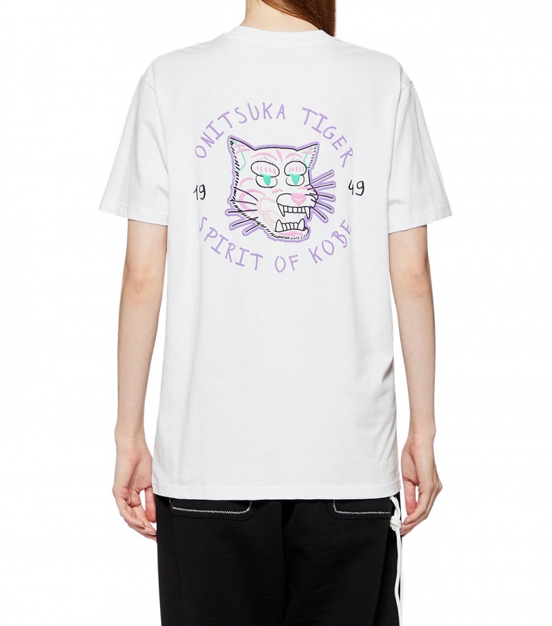 White Onitsuka Tiger Graphic T Shirts | 76821-LVKG