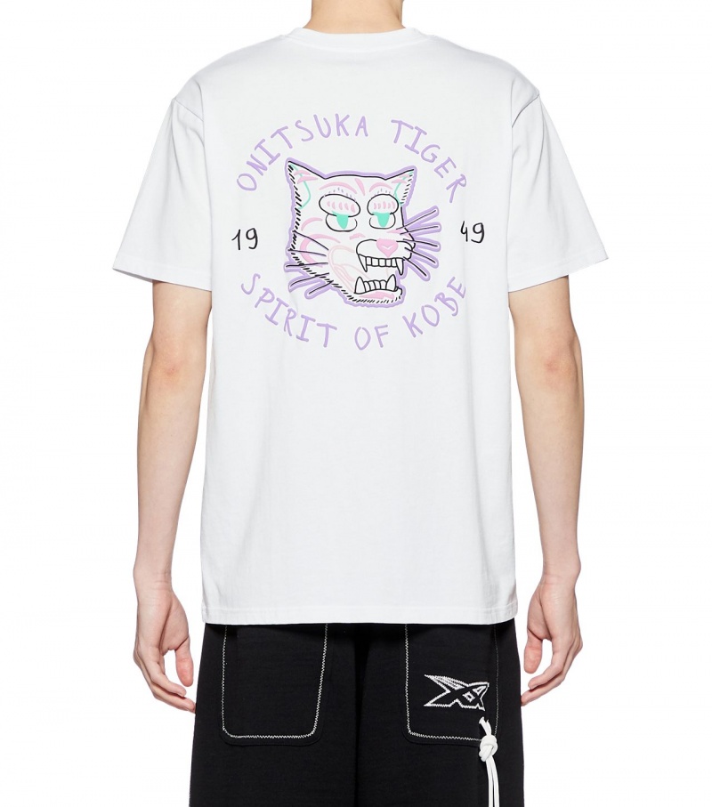 White Onitsuka Tiger Graphic T Shirts | 87435-EHOQ