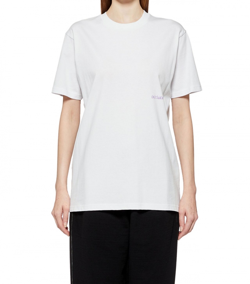 White Onitsuka Tiger Graphic T Shirts | 87435-EHOQ