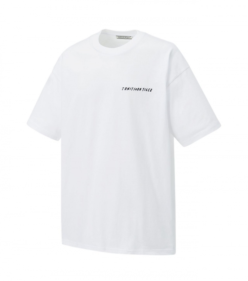 White Onitsuka Tiger Graphic T Shirts | 84736-GSTV