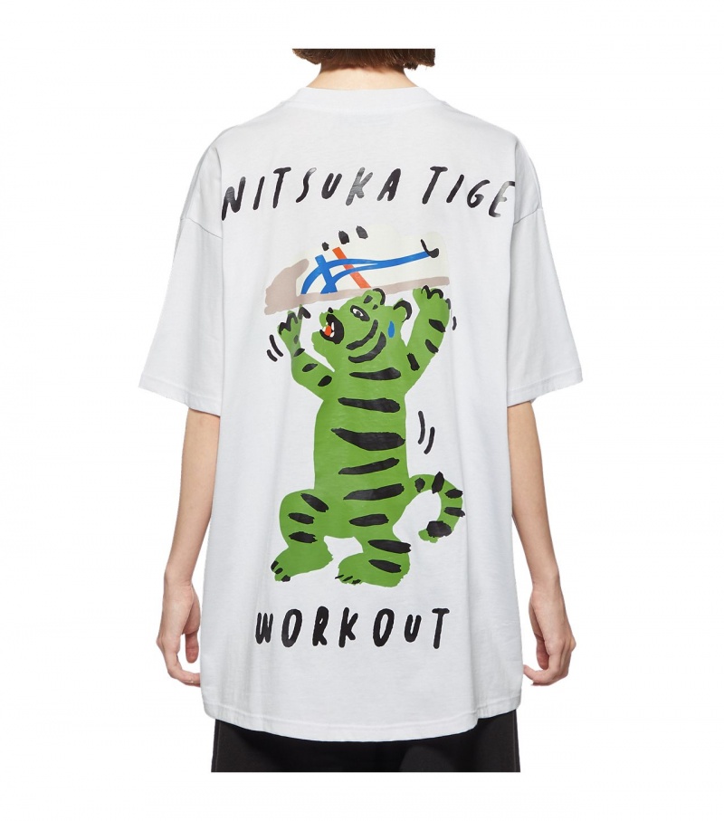 White Onitsuka Tiger Graphic T Shirts | 84736-GSTV