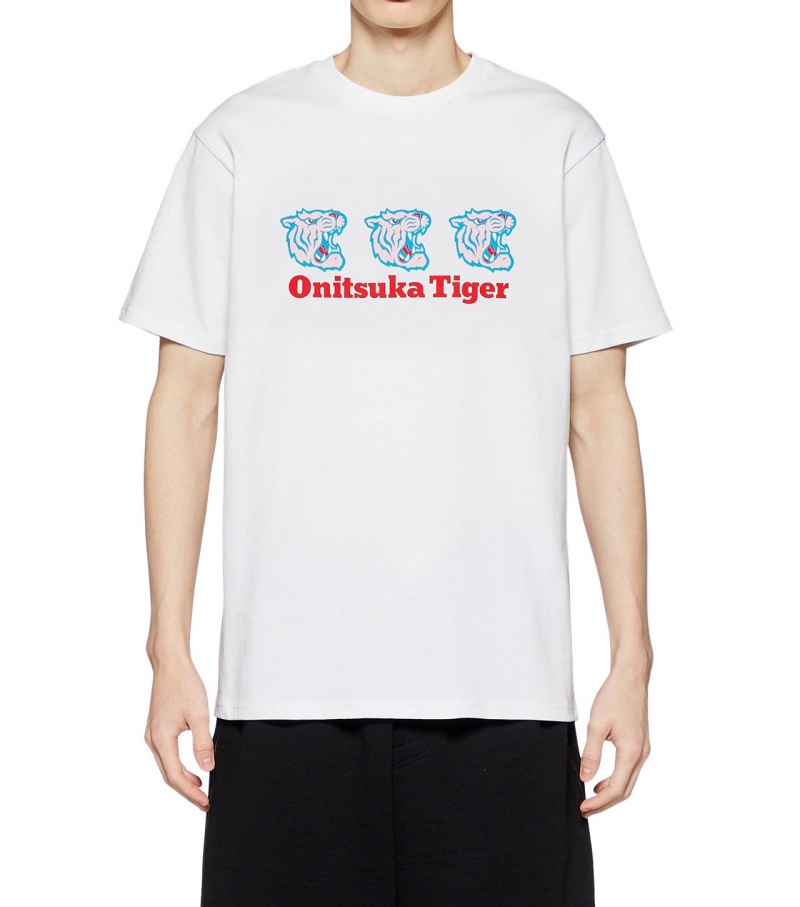 White Onitsuka Tiger Graphic T Shirts | 90513-GUNQ