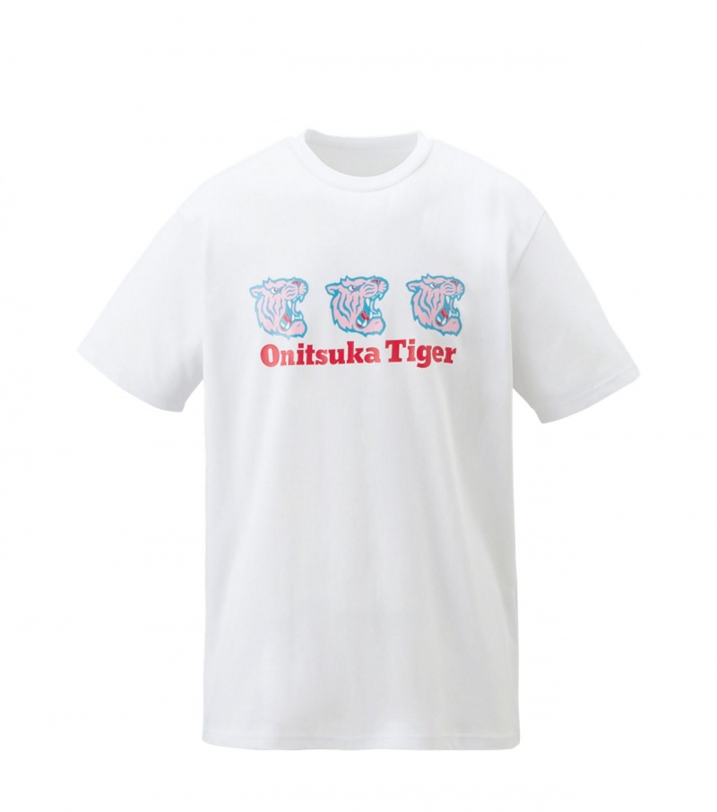 White Onitsuka Tiger Graphic T Shirts | 90513-GUNQ