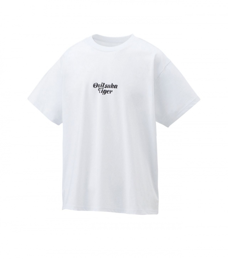 White Onitsuka Tiger Graphic T Shirts | 95137-ZYDL