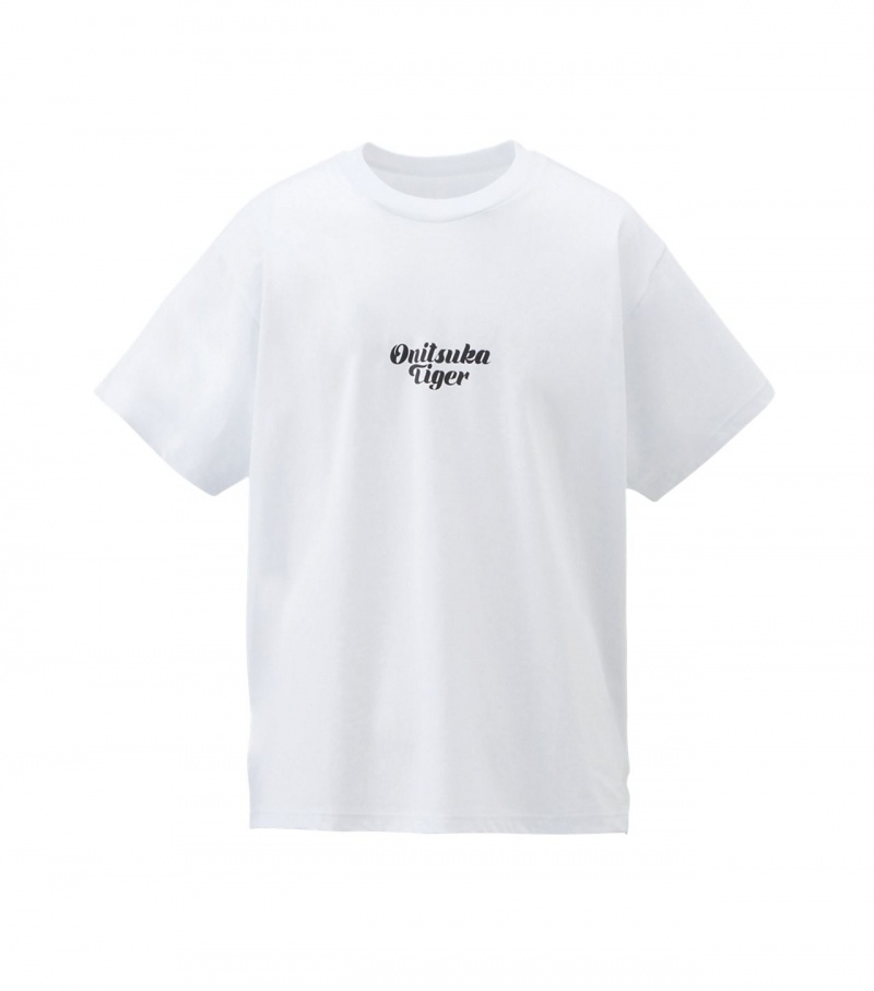 White Onitsuka Tiger Graphic T Shirts | 95137-ZYDL