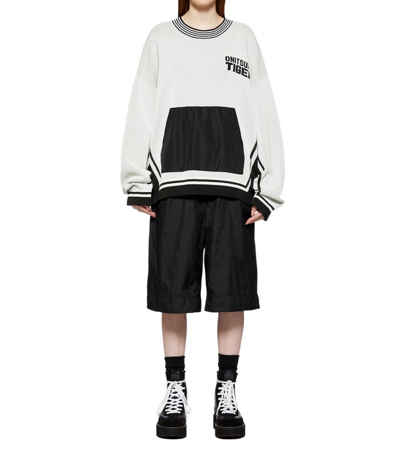 White Onitsuka Tiger Knit Tops | 18245-YWCN