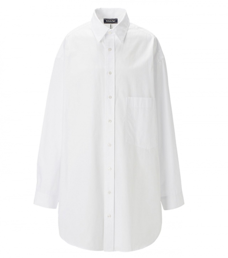 White Onitsuka Tiger Ls Shirts | 82967-GXEV