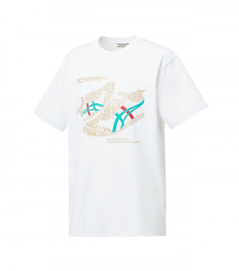 White Onitsuka Tiger T Shirts | 01756-IQAR