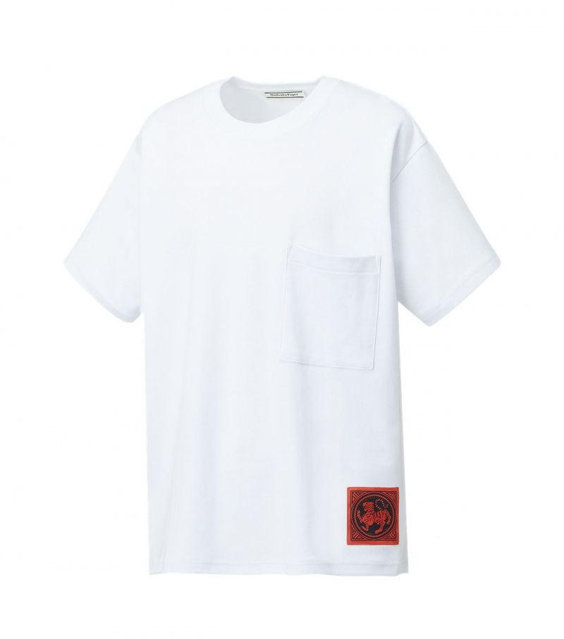 White Onitsuka Tiger T Shirts | 10946-FOES