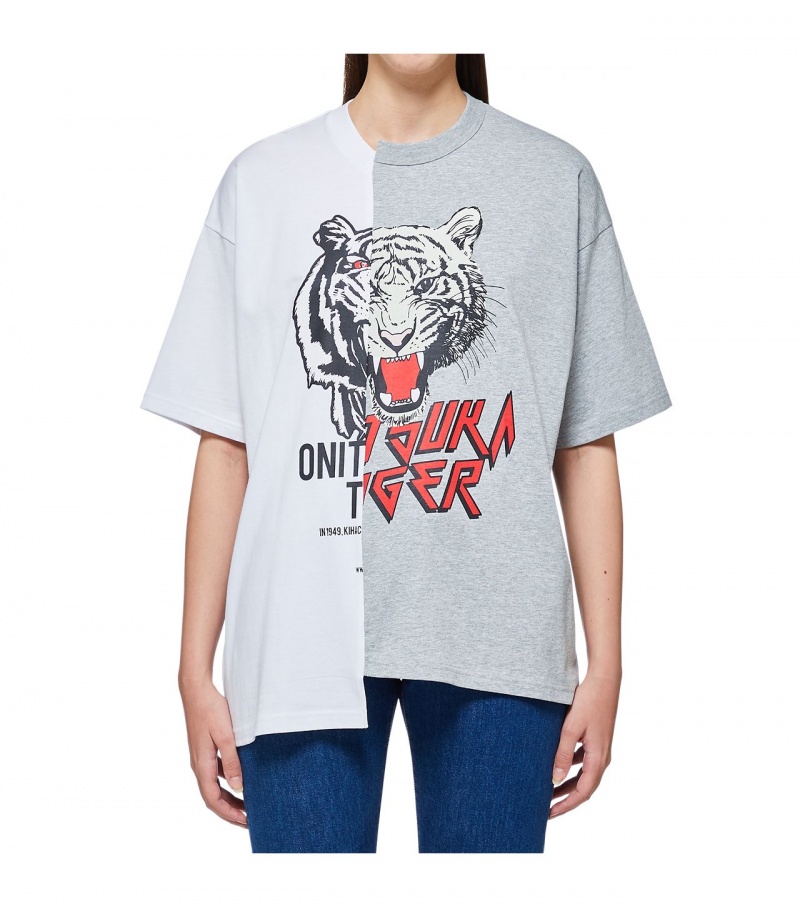 White Onitsuka Tiger T Shirts | 37840-WFNQ