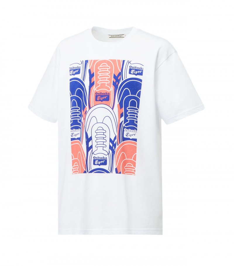 White Onitsuka Tiger T Shirts | 40875-ICFQ