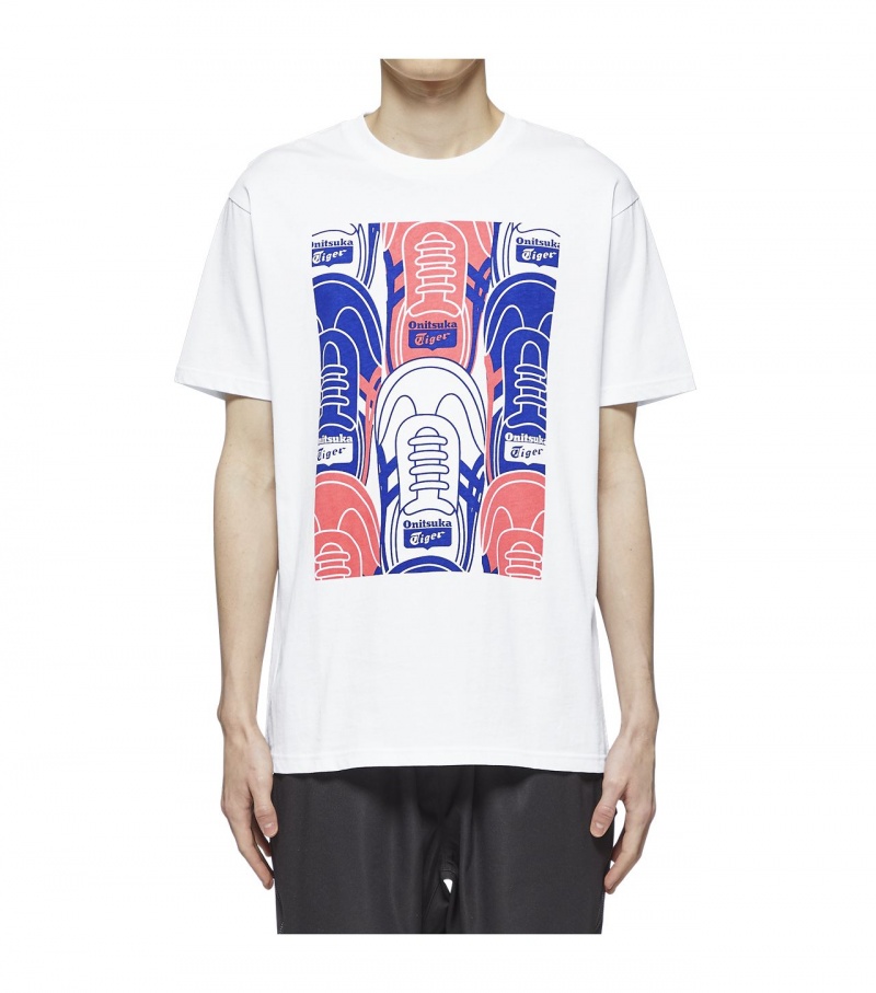 White Onitsuka Tiger T Shirts | 40875-ICFQ