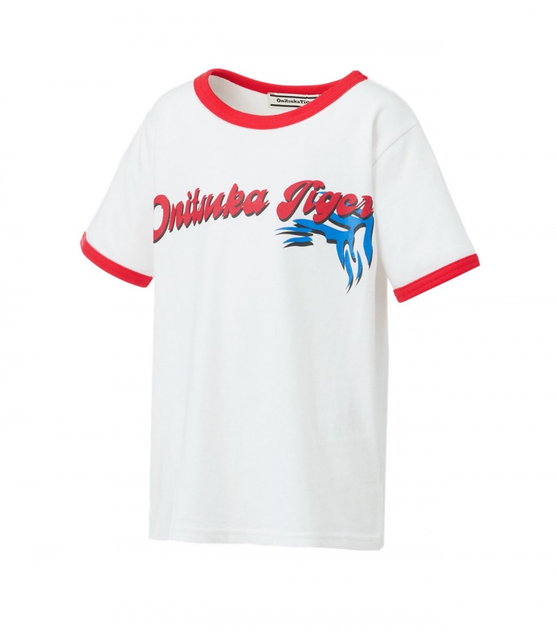 White Onitsuka Tiger T Shirts | 86540-RZLG