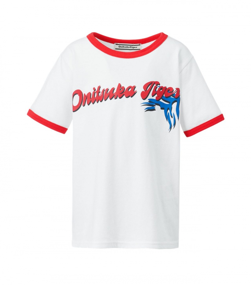 White Onitsuka Tiger T Shirts | 86540-RZLG