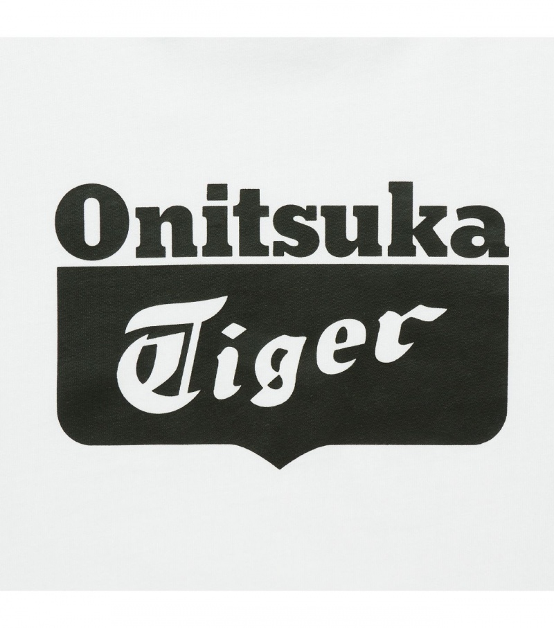 White / Black Onitsuka Tiger Logo T Shirts | 47862-ZEWX