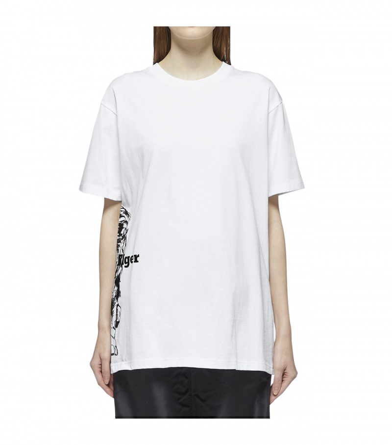 White / Black Onitsuka Tiger T Shirts | 12659-LCEV