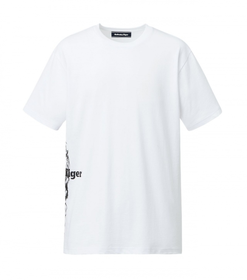 White / Black Onitsuka Tiger T Shirts | 12659-LCEV