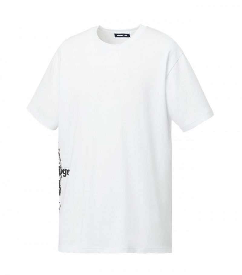 White / Black Onitsuka Tiger T Shirts | 96782-MASY