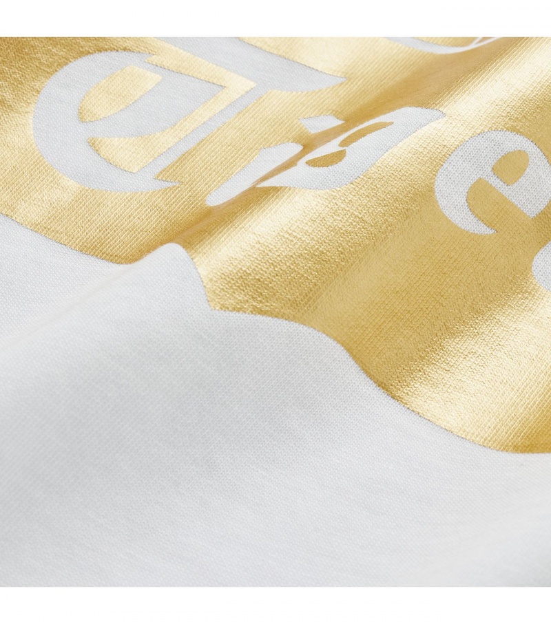 White / Gold Onitsuka Tiger Logo T Shirts | 68397-IURH